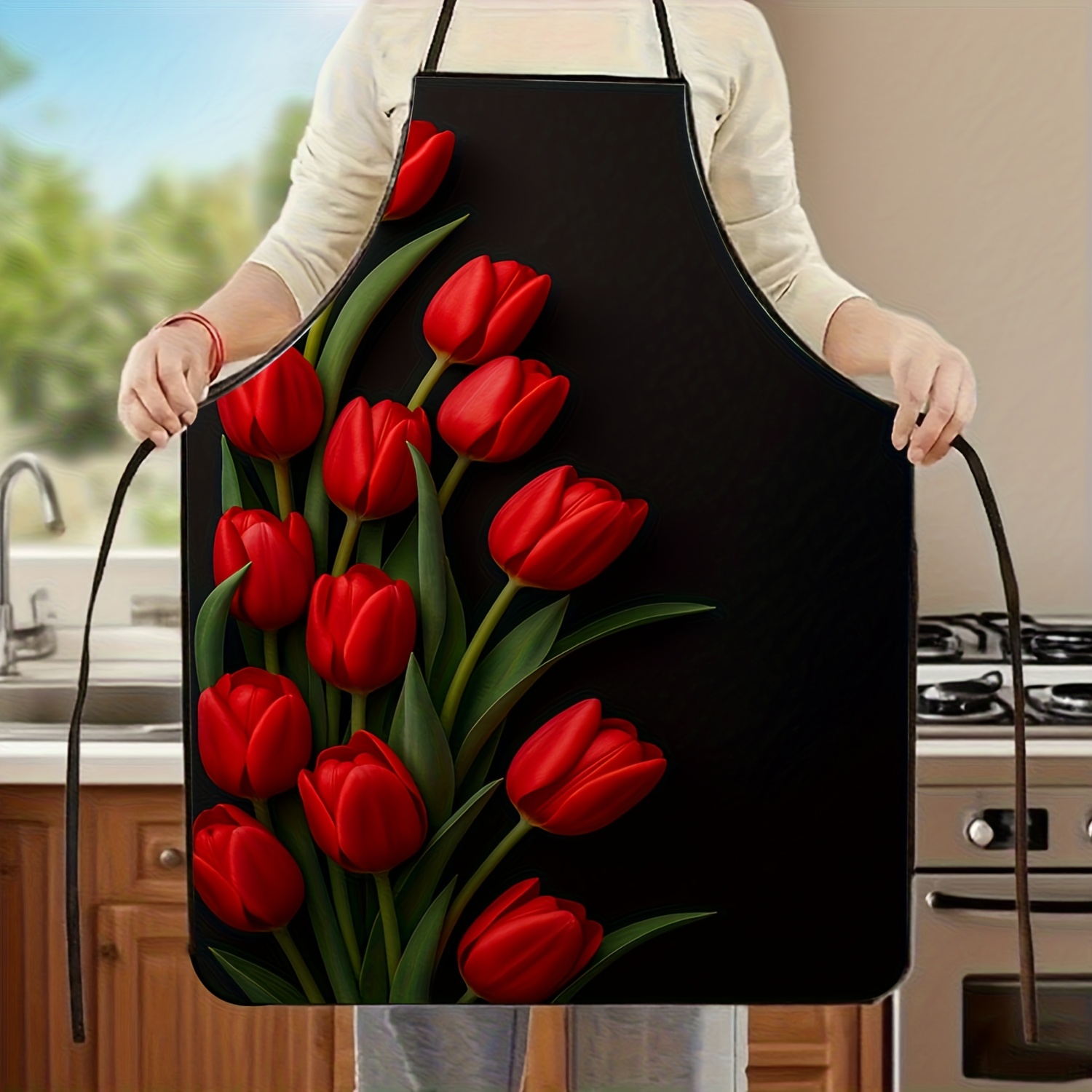 Kitchen Baking Background - Grembiule con tulipano rosso, 1 pezzo,